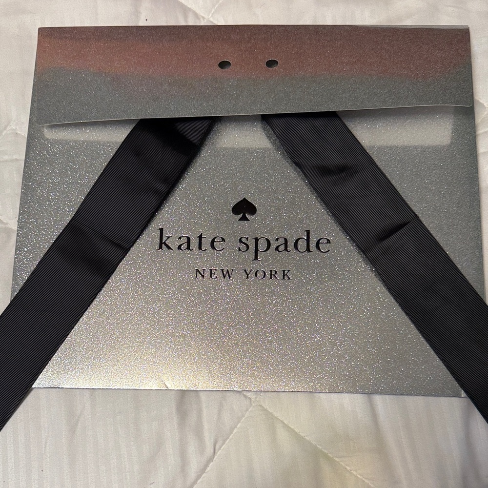 Kate Spade Silver Glitter Gift Box WithBlack Ribbon